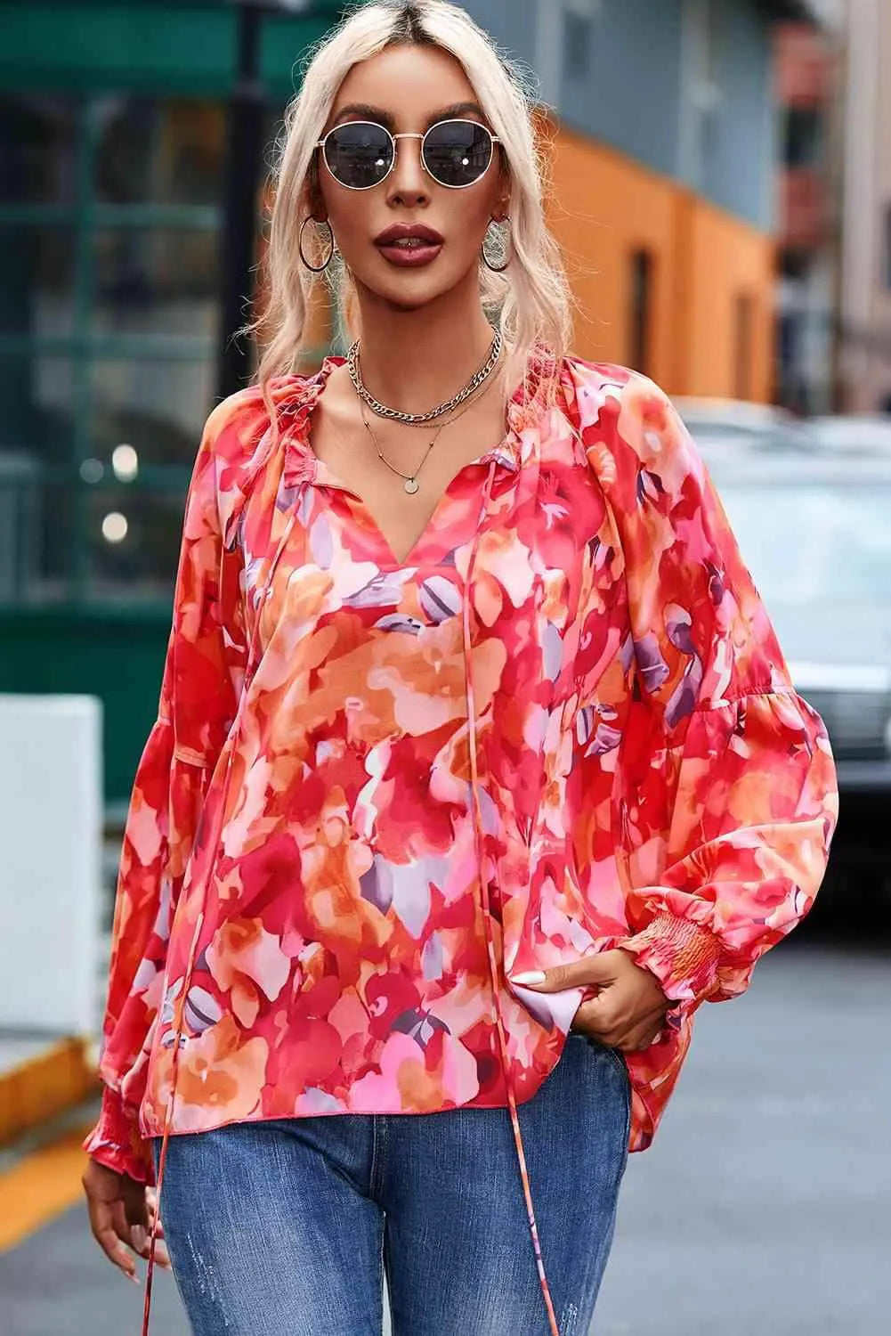 Floral Tassel Tie Long Sleeve Blouse Blouses - Tophatter Daily Deals